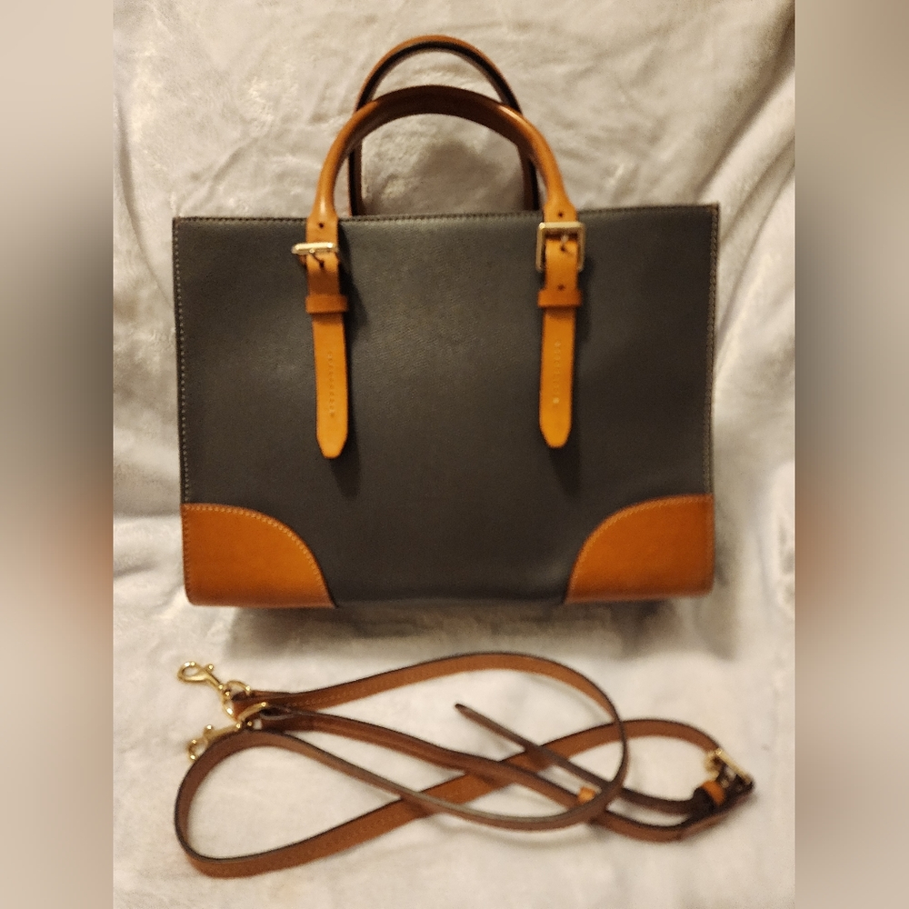 Dooney and Bourke Leather Purse in Gray and British Tan - Medium Size